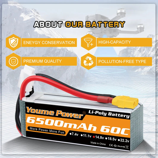 4S Lipo Battery 14.8V 6500mah 60C - QUARTER MILE